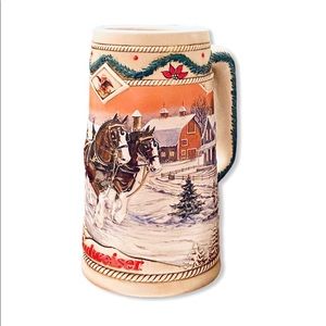 Budweiser 3D Relief Christmas Holiday Stein 1995